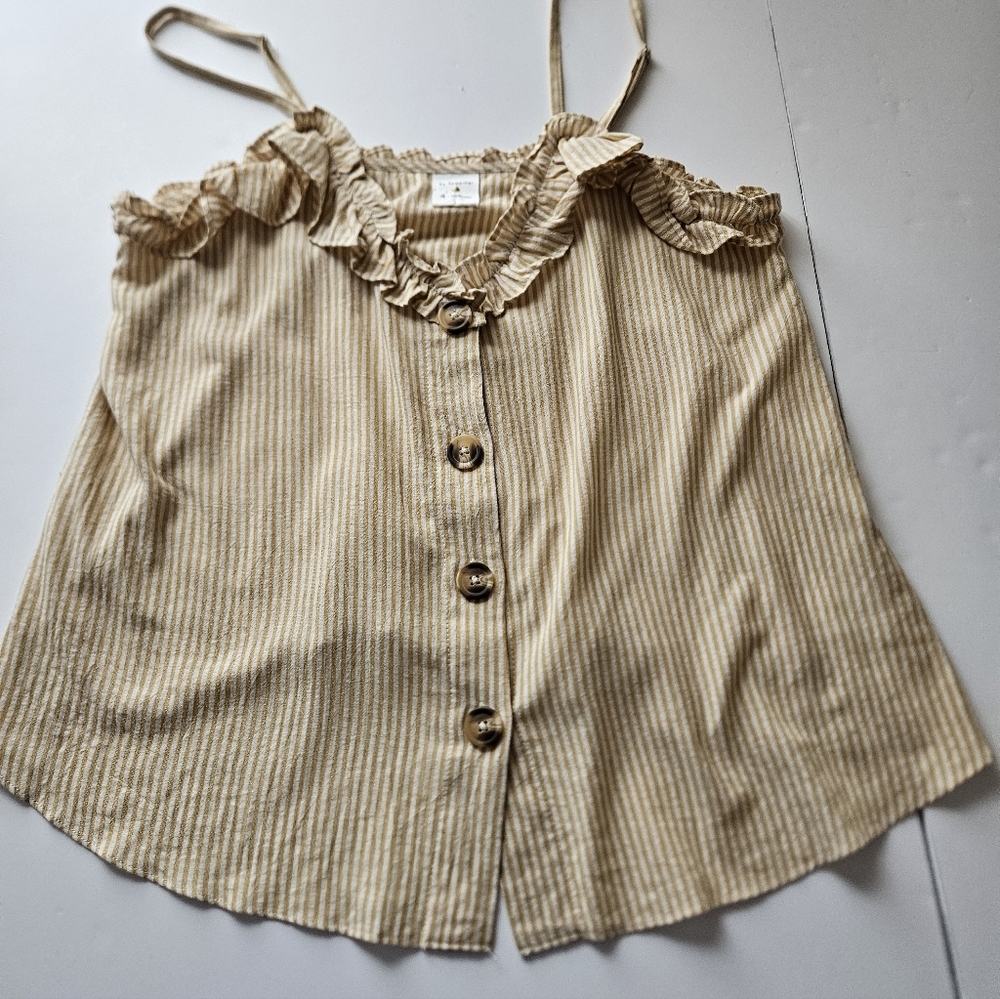 By Together Cream Striped Ruffle Button-Front Crop Top - Picture 6 of 8